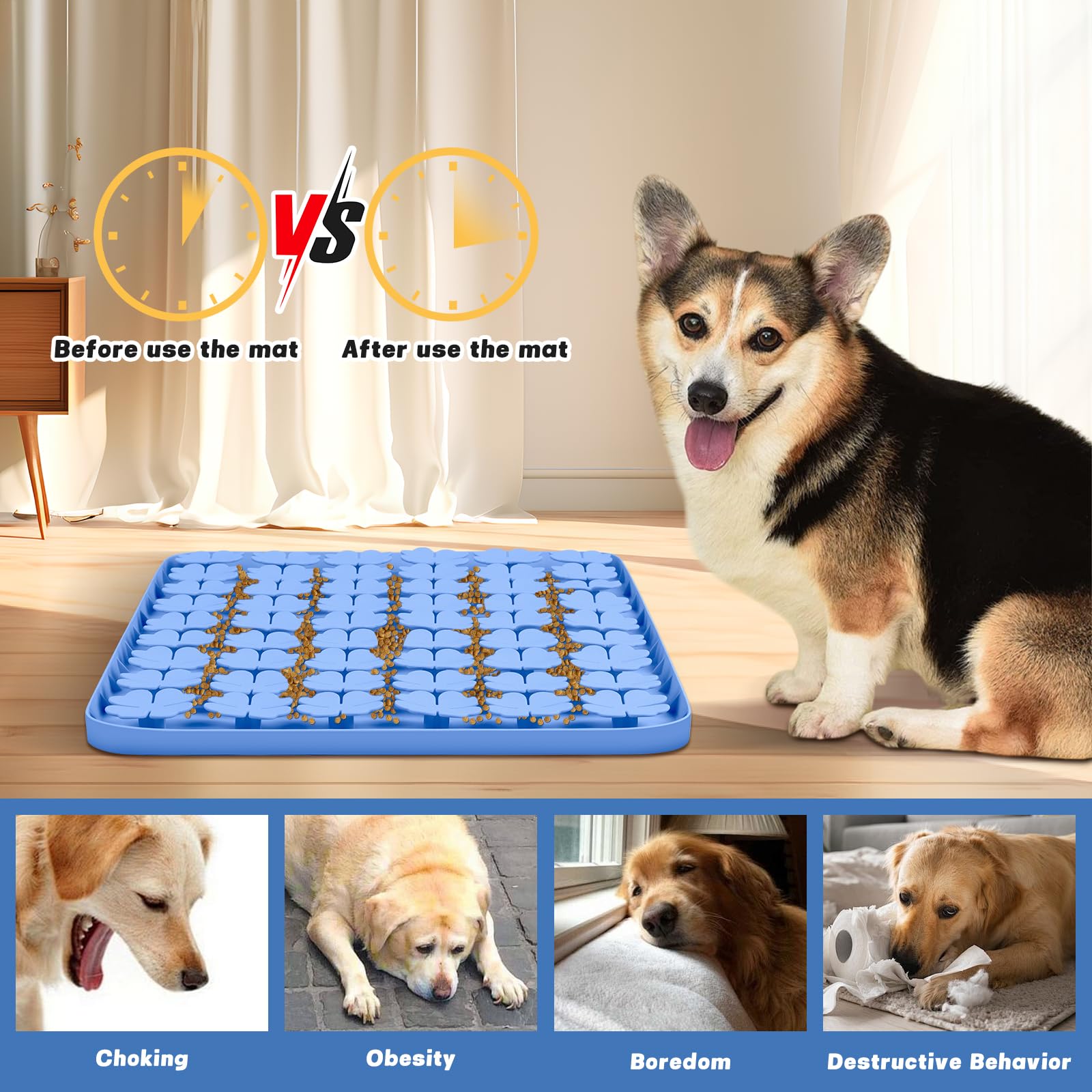 24''x16'' silicone tappetino interattivo per cani/gatti alimentazione lenta, favorisce la ricerca naturale del cibo, allenamento degli odori e mangiare lentamente (blu)