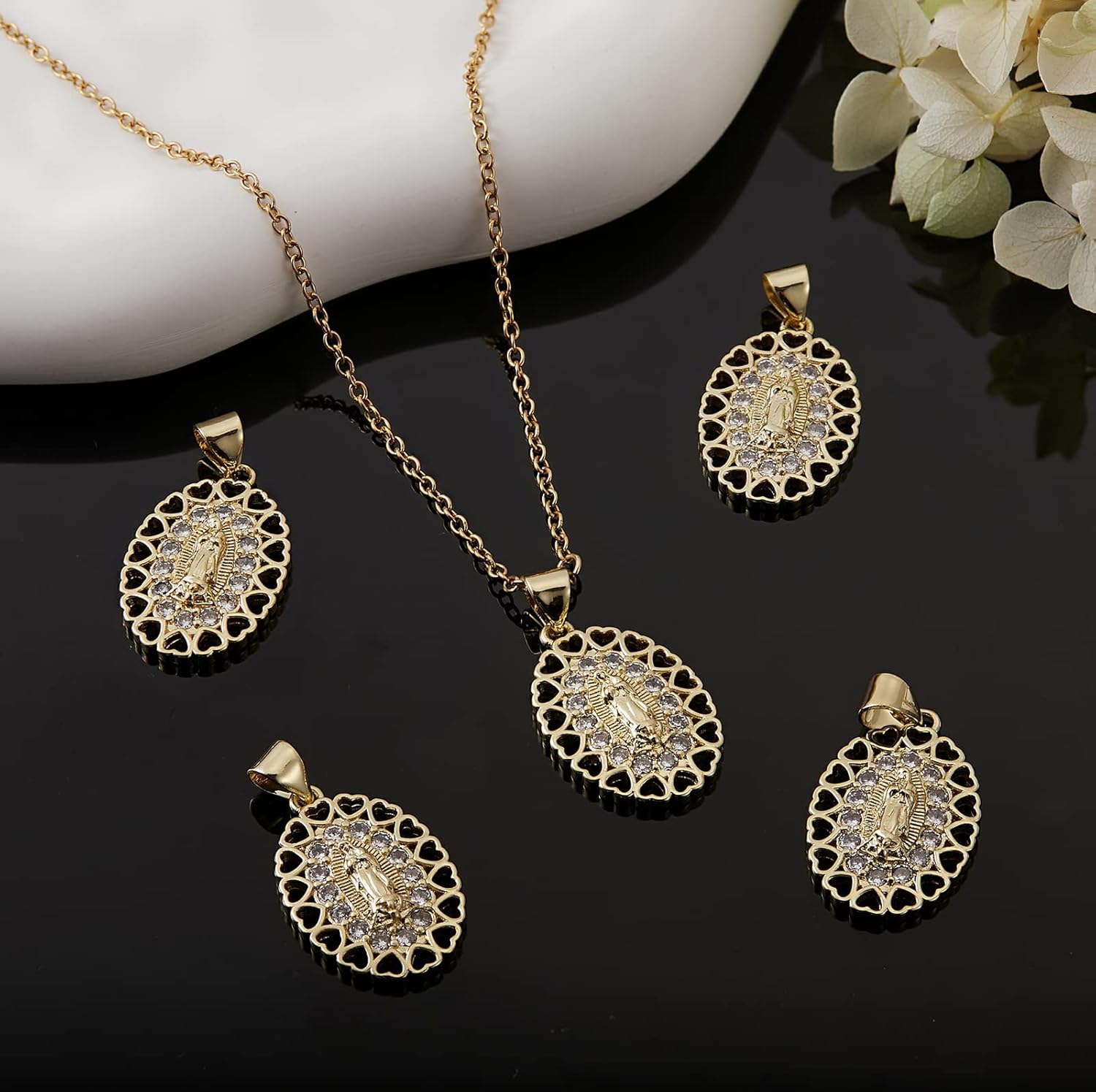 5 Pieces Oval Cubic Zirconia Charm Pendants Virgin Mary Charm Brass CZ Pendant for Jewelry Necklace Bracelet Earring Making Crafts - Image 4