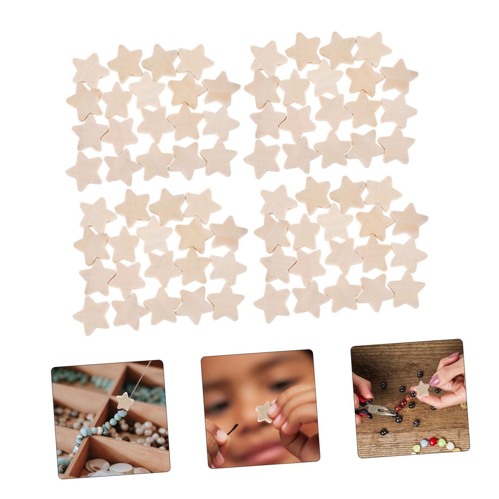 100 Piezas Cuentas de Madera Estrella Manualidades DIY, para Niños