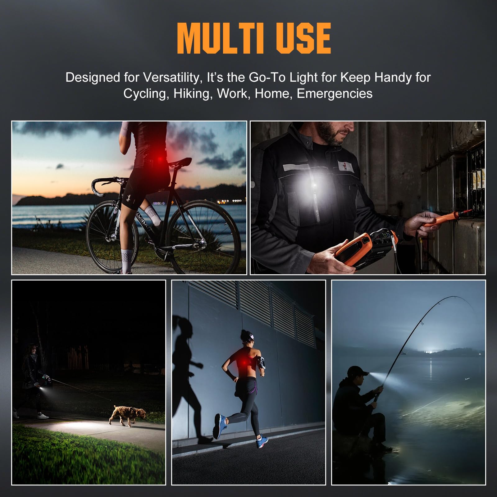VTIGER Lampe torche EDC rechargeable C1 à clipser, 1300 lumens, puissante et portable, mini lampe à clip pivotant, multi-mode, étanche IPX6, petite lampe de poche magnétique pour cyclisme, travail
