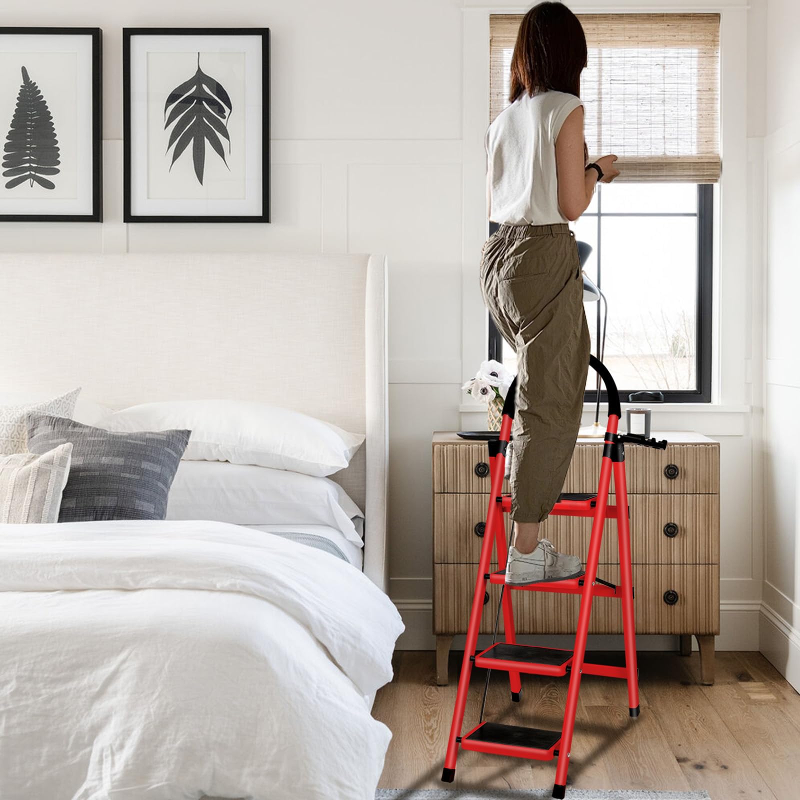 Homewell Klapptrittleiter 3/4/5 Stufen – Aus Kohlenstoffstahl, 150 Kg Belastbar, Mit Werkzeugablage | Faltbar & Platzsparend