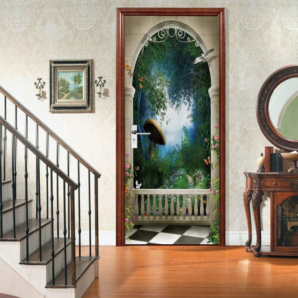 Adesivi porta 3D impermeabili] Adesivi porta 3D rimovibili - Carta da parati adesiva impermeabile per porte - Formato 77cm x 200cm e 90cm x 200cm Autoadesiva in PVC per decorazione domestica, ufficio