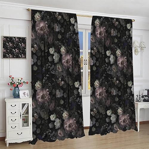 Miniatura 147 de Retro 70s Floral Blackout Window Curtains, Watercolor Flower Plant Rustic Modern Style Pattern Window Drapes, for Bedroom Living Room 42x45in 2