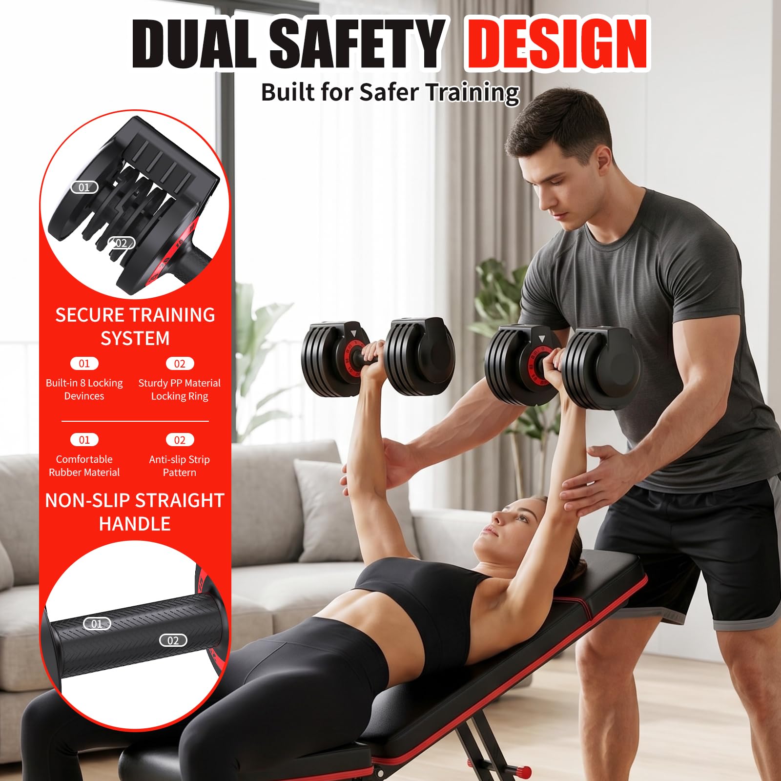 Adjustable Dumbbell Set of 2, 50LBS/100LBS Weights Dumbbell Set with Storage Box, 25lbs/50lbs Pair Adjustable Weights with Anti-slip Silicone Grip, 5-in-1/10-in-1 Quick-Lock Hand Weight Set For Home Gym Suit both Men and Women