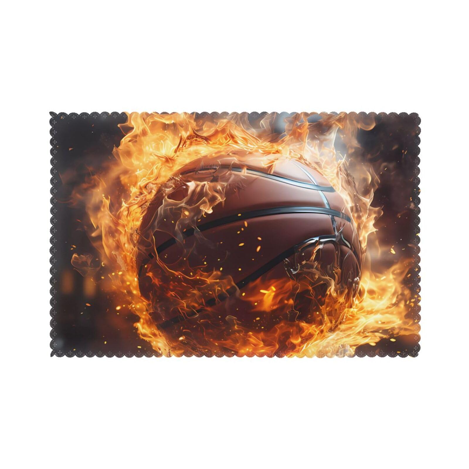 Basketball on Fire and Water Flame Splashing Placemat set of 6, oil-proof and insulated dining table placemats, washable and wipeable.