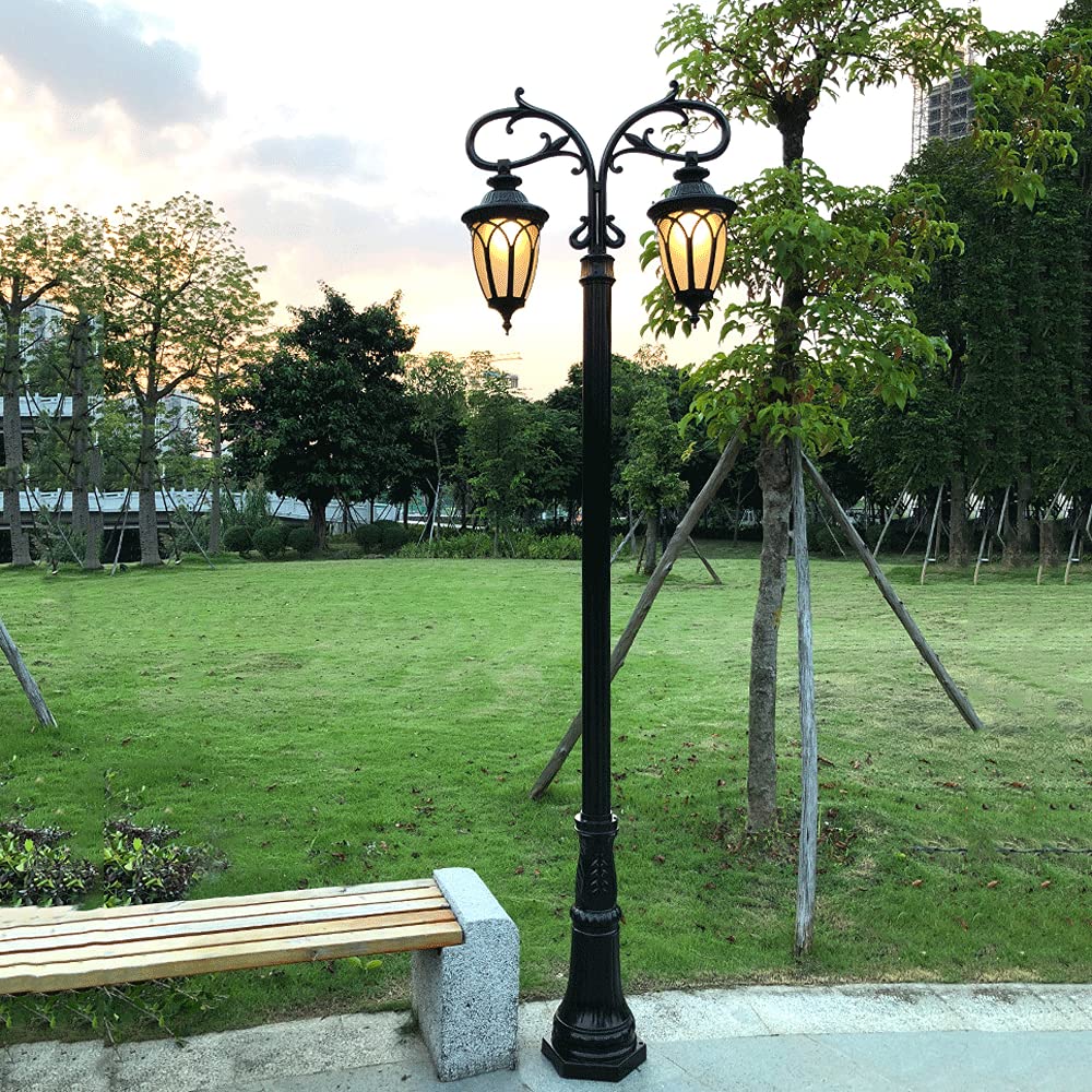 Latarnie zewnętrzne, aluminiowa lampa podłogowa na trawnik uliczny E27 podjazd oświetlenie kolumnowe krajobrazowe IP55 wodoodporna wiktoriańska Retro wysoka słupowa lampa słupkowa 2-światła Vintage la