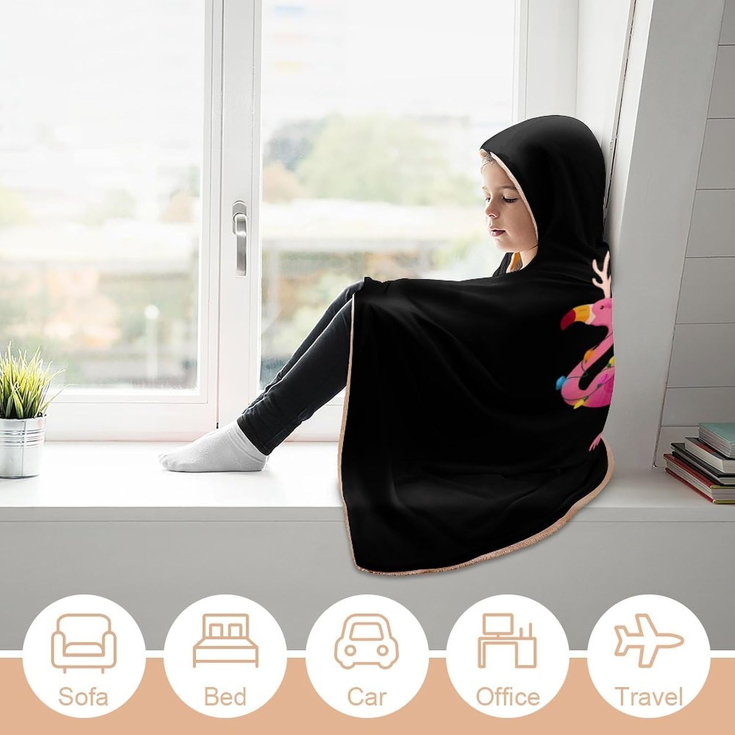 Christmas-flamingo Wearable Blanket Oversized Throw Cape | Cozy Hooded Blanket Gifts for Women Men