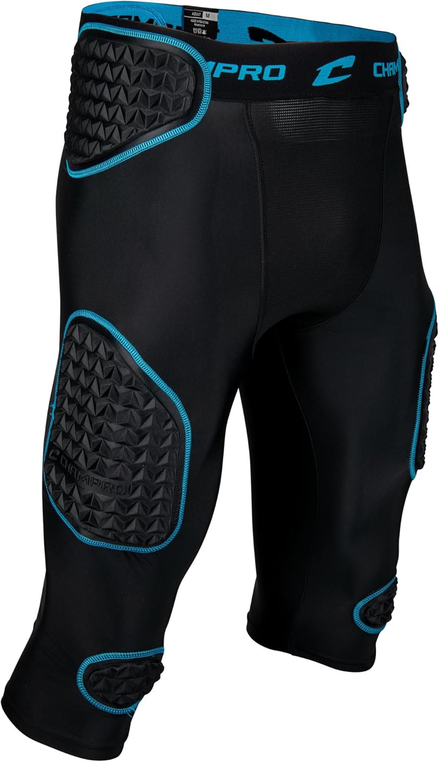 Champro Bull Rush 7-Pad Girdle Youth M Black, Optic Blue