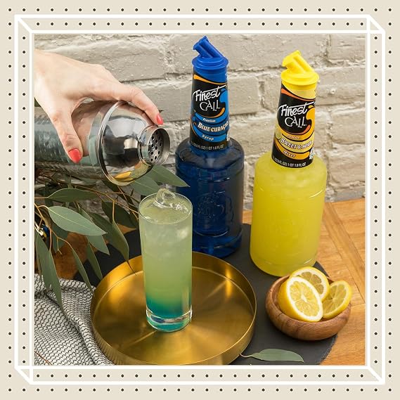 Finest Call Premium Bar Essentials Drink Mixes Variety, 1 Liter Bottles (33.8 Fl Oz), Pack of 6 Flavors | Bar Syrup, Blue Curacao, Grenadine, Lime Juice, Sweet & Sour, Triple Sec | Cocktails & Mocktails, Premium Ingredients