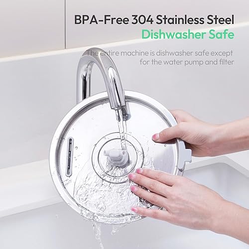 Miniatura 3 de UPETCASL Fuente de agua para gatos de acero inoxidable, 3.2L108 onzas, fuente de agua para mascotas para gatos en el interior con dos grifos, bomba