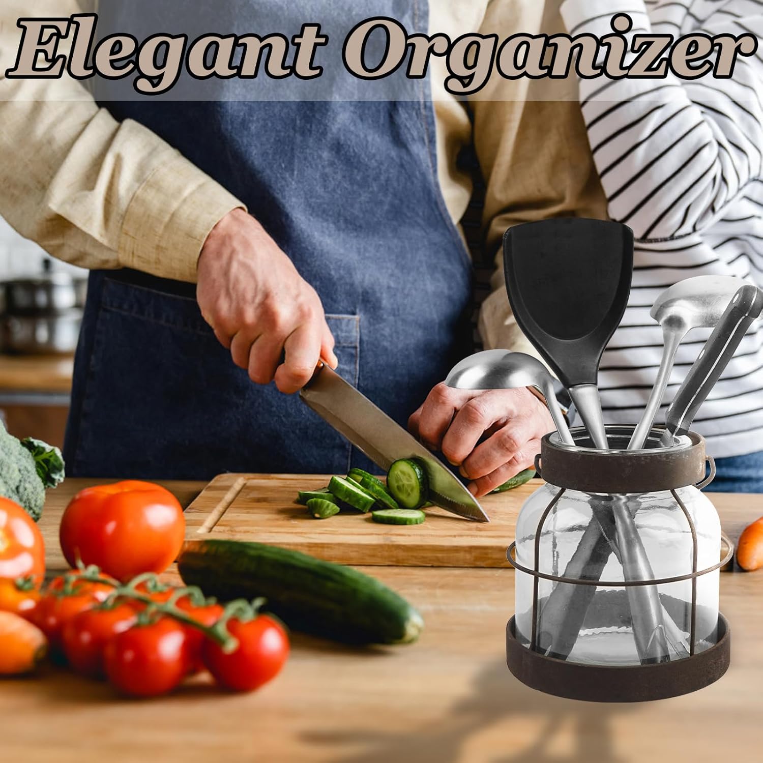 Farmhouse Rustic Vase, Vintage Lantern Decor Glass Vase with Distressed Metal Frame for Home Decor Floral Arrangement Dining Table Centerpiece Kitchen Bathroom Wedding Hostess Gift - Image 6