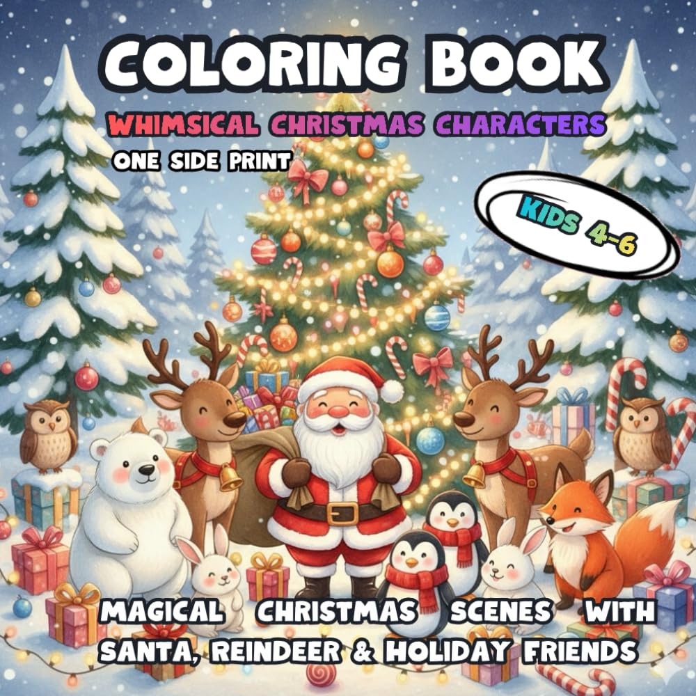 Whimsical Christmas Characters Coloring Book for Kids Ages 4–6: Magical Christmas Scenes with Santa, Reindeer & Holiday Friends: A Magical Holiday ... Santa, Reindeer, and Cute Christmas Animals!