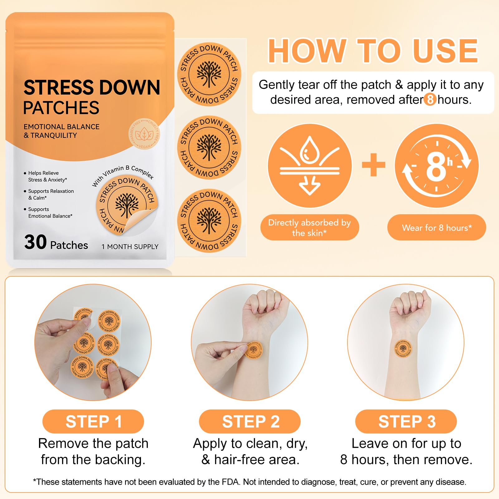 Stress Down Patches | Support Du Stress Et De L'Anxiété | Formule Botanique À Base De Plantes, Autocollants Calmants D'Humeur, Patch De Soulagement De L'Anxiété Pour Hommes Et Femmes | 30 Patches