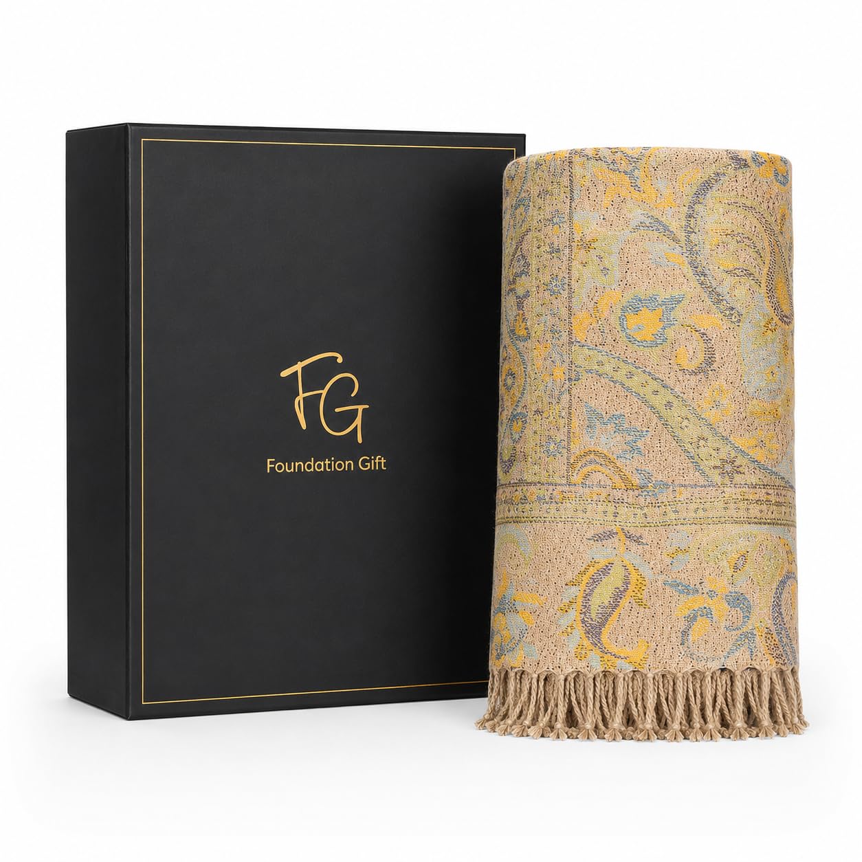 Foundation Gift Eternal Bloom Men's Wrap Stole | Soft Warm Paisley Woven Stole | Gold Yellow Blue Floral Muffler | Gift for Husband Boyfriend Dad Brother | Birthday Anniversary Father's Day-image-40