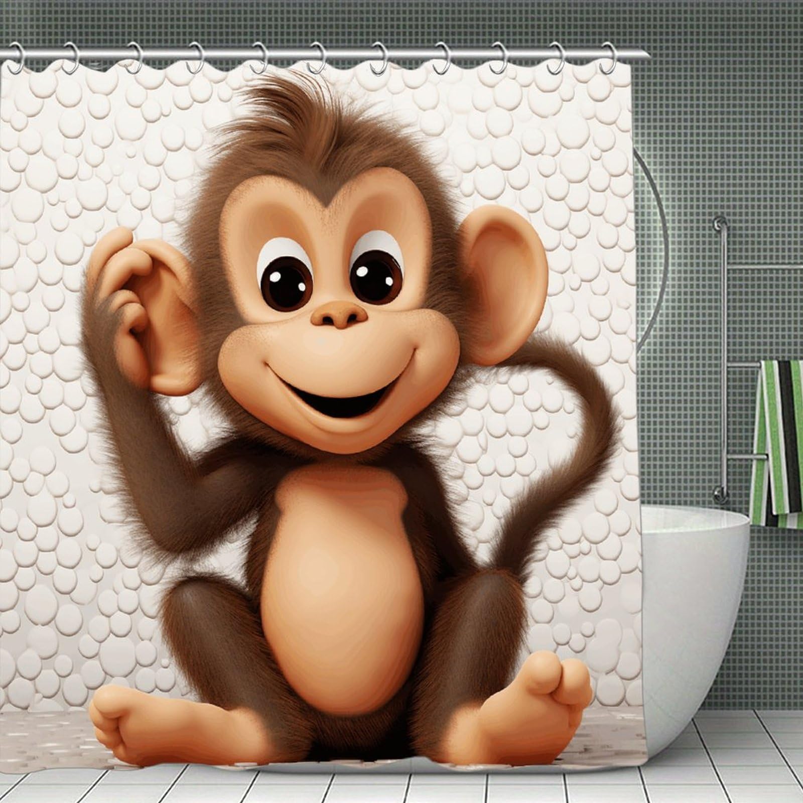 VstaDank Cute Monkey Bath Curtain Elegant Heavy Duty Shower Curtains 70x70 in Rustic Farmhouse Cloth Shower Curtains Neutral Modern Bath Curtain for Bathroom