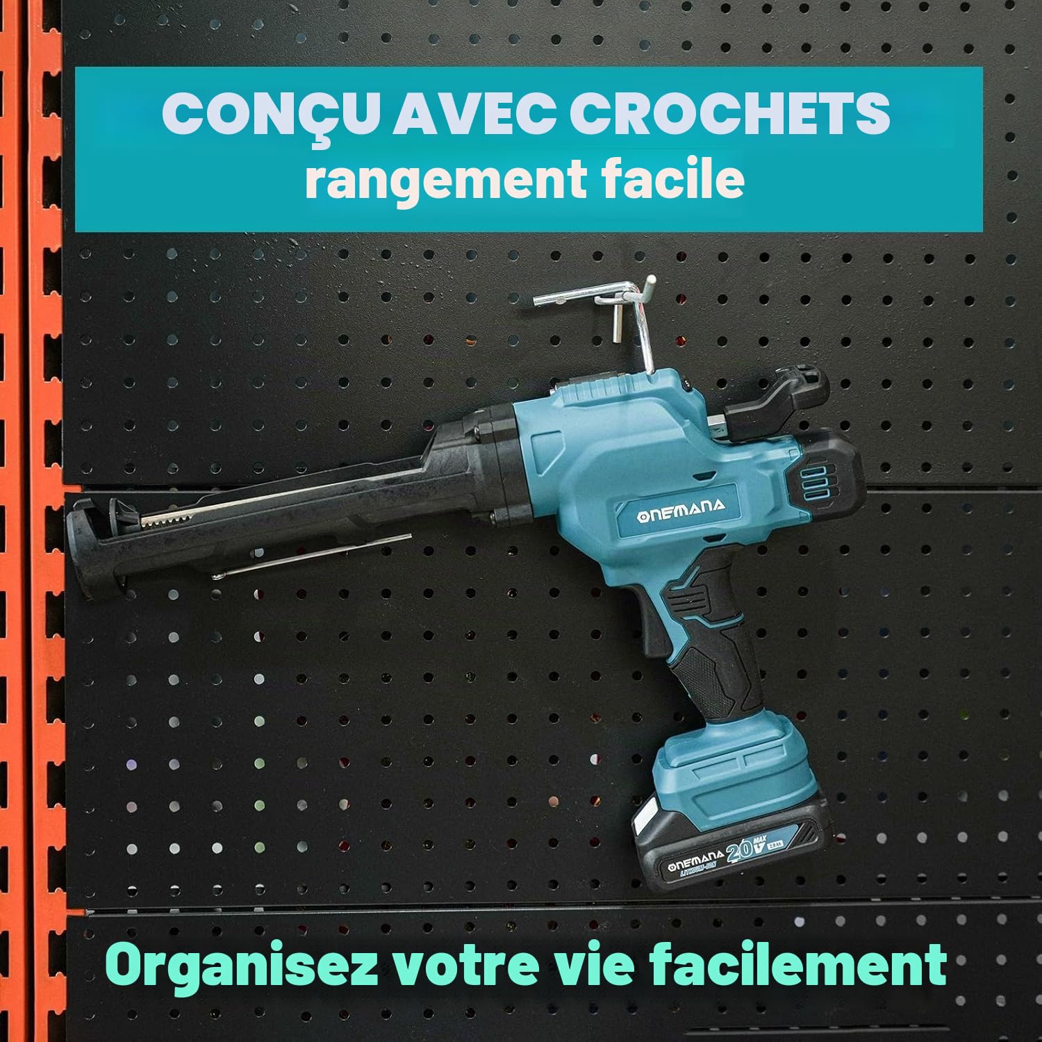 Pistolet à cartouche électrique sans fil, 300 ml, 6 vitesses réglables, 1 batterie 2,0 Ah et chargeur, idéal pour l'étanchéité