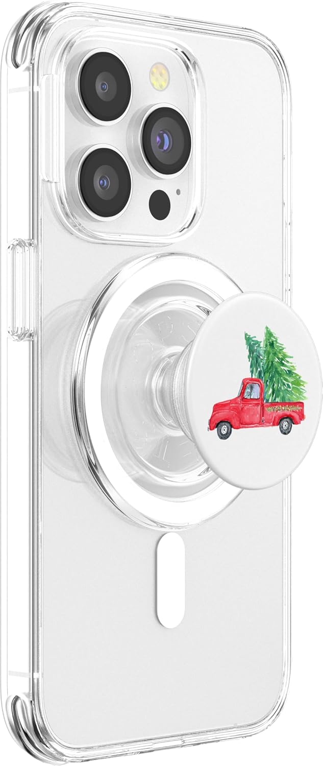 Christmas Tree Red Pickup Truck Cute Watercolor Xmas Theme PopSockets MagSafe PopGrip for iPhone