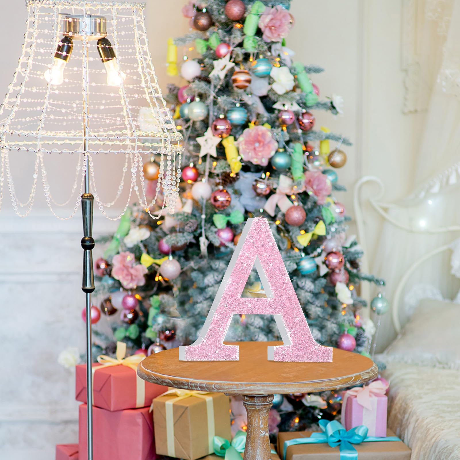 Qunclay Letras de diamante de cristal de 5.7 pulgadas, letras rosas brillantes, letras colgantes, decoración de diamantes de imitación, manualidades para el día de San Valentín, bodas, regalos para