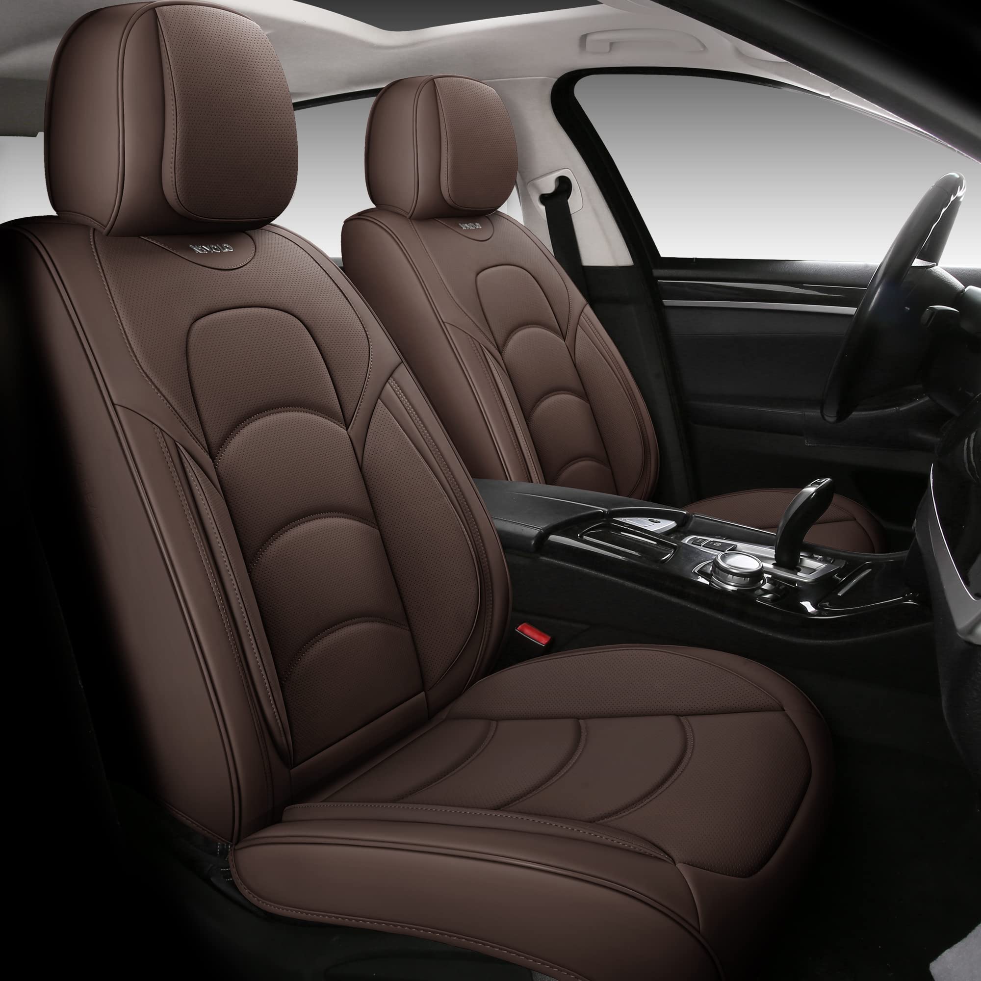 Photo 1 of NS YOLO Full Coverage Car Seat Covers Universal Fit for Cars SUVs Pick-up Trucks with Waterproof Leatherette in Automotive Vehicle Interior Accessories (Brown, Front Pair) Brown Front Pair