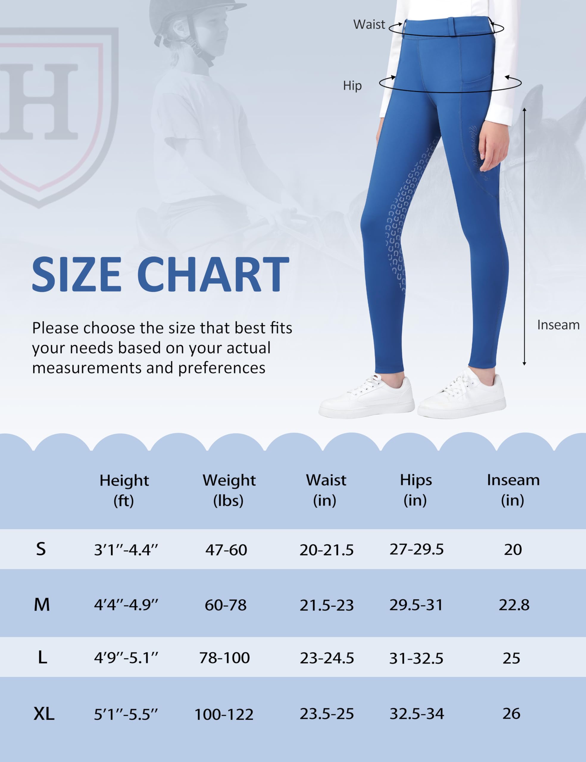 Harrison Howard Pantalones de equitación para niñas con bolsillos y trabillas para cinturón, mallas de equitación de asiento completo para niñas