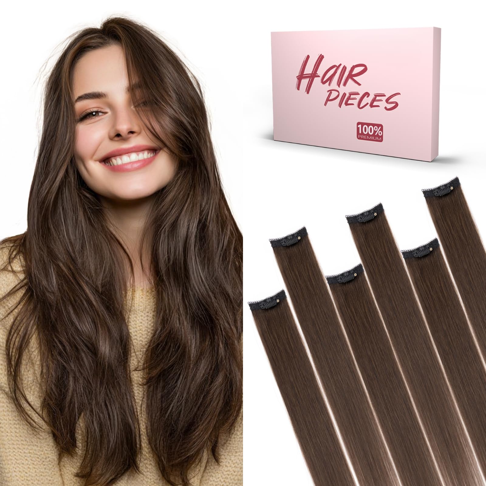 45cm Extension Capelli Veri Clip 6PZ #2 Marrone Scuro Silk Lace Naturali per Capelli Sottili (44g)