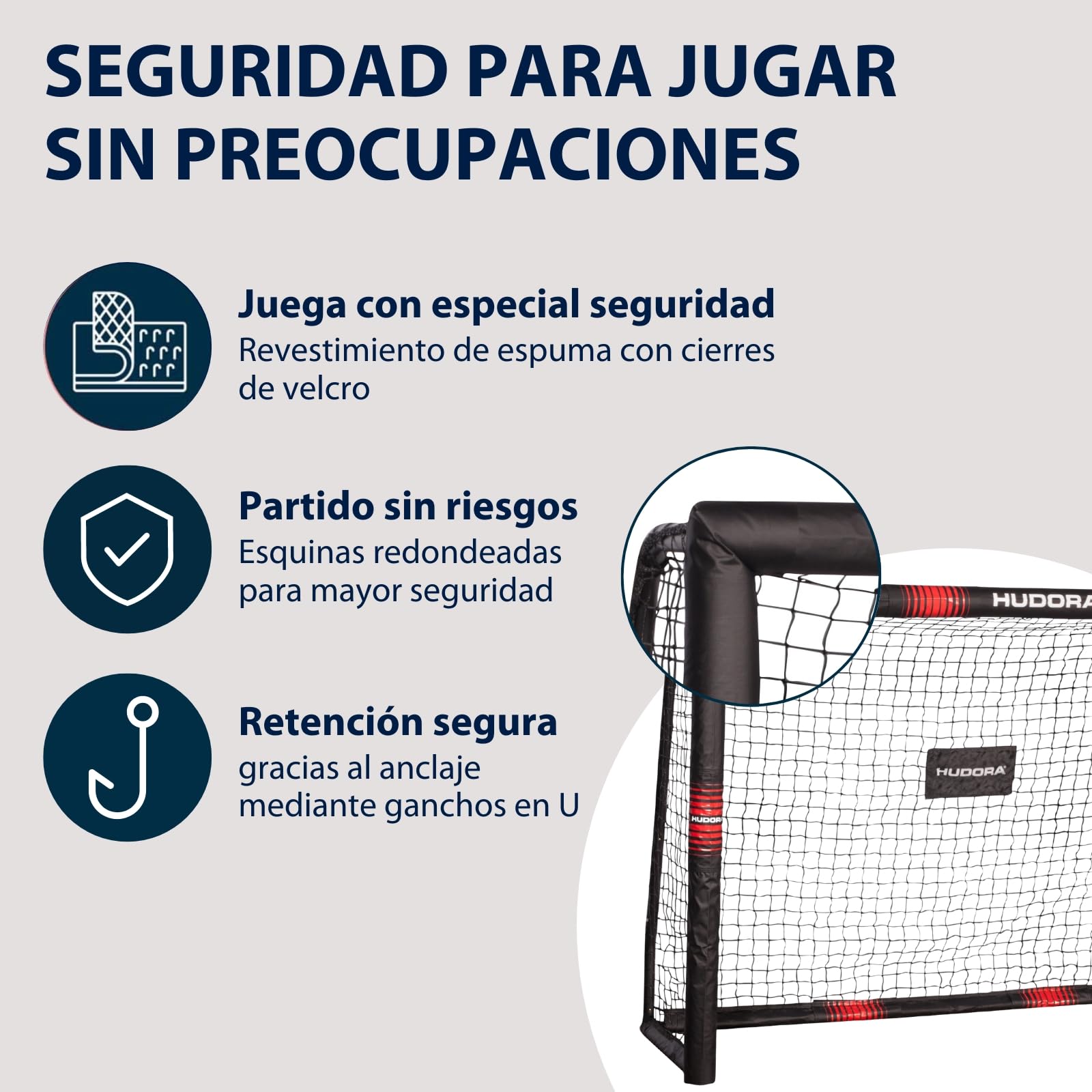 HUDORA Portería de Fútbol Pro Tect - Portería acolchada con red para niños y adultos