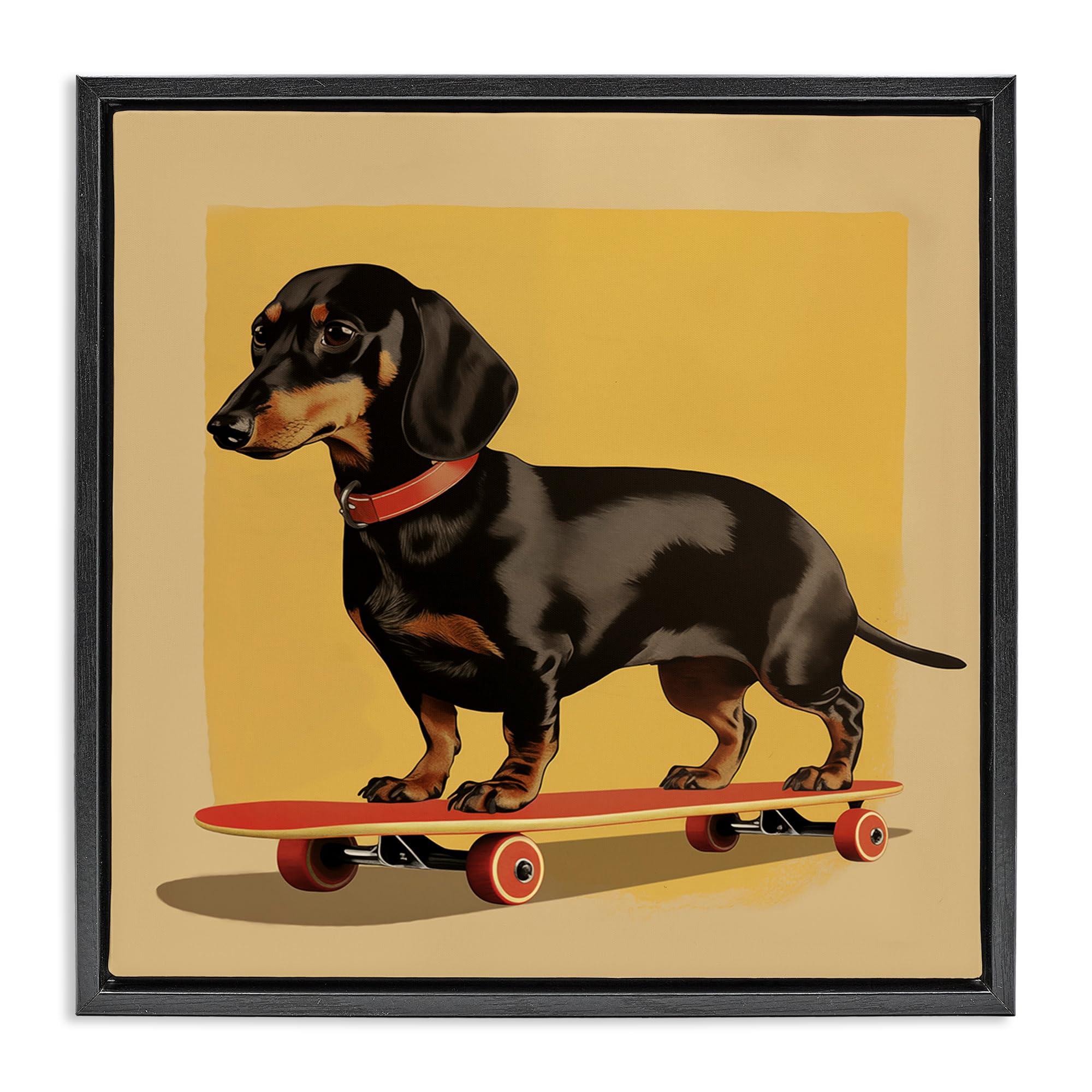 Stupell Industries Jet Black (Matte) 'Dachshund On Red Skateboard', Floating Frame Canvas Art, Black, 18 X 18 Inches, Easy To Hang And Sturdy, Made In Usa, By Andreas Magnusson