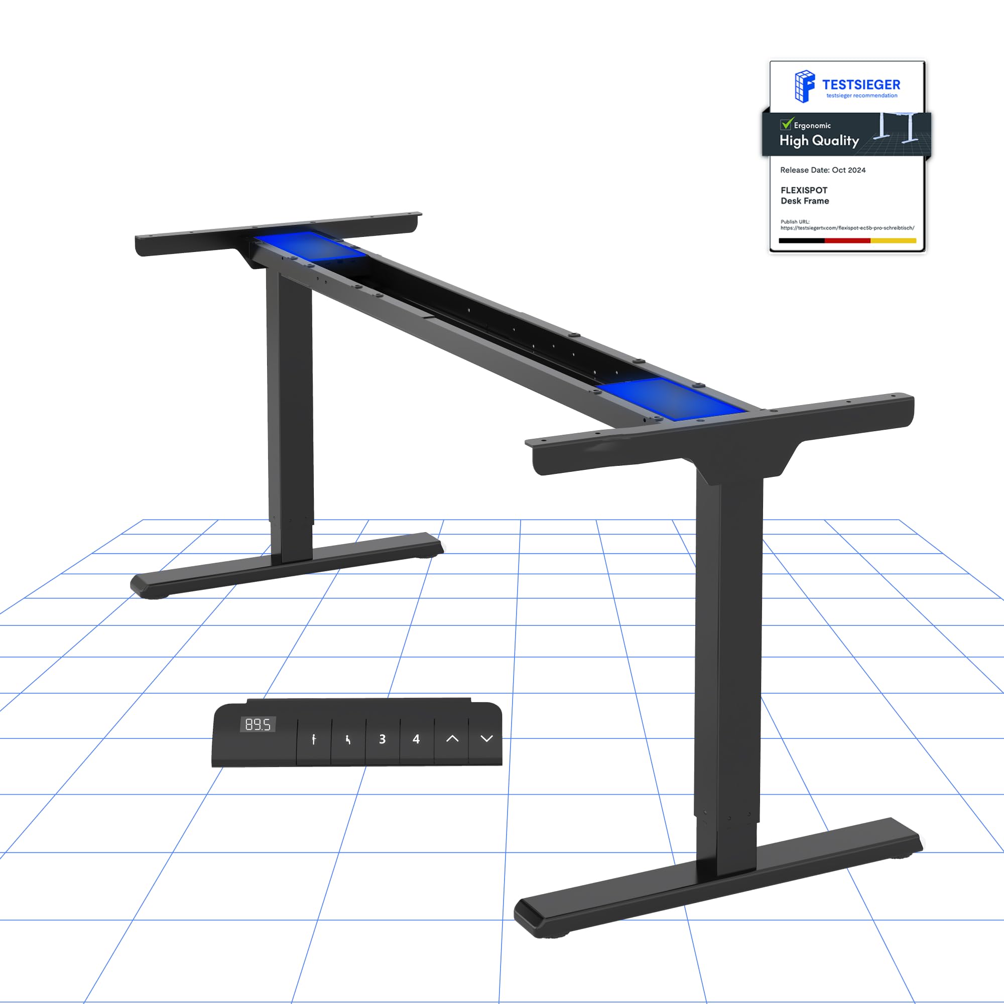FLEXISPOT Bureau Assis Debout à 2 Moteurs, Cadre de Bureau Réglable en Hauteur en Acier avec Panneau Smart à Fonctions Mémoires et Système Anti-Collision, Charge 100kg, Noir