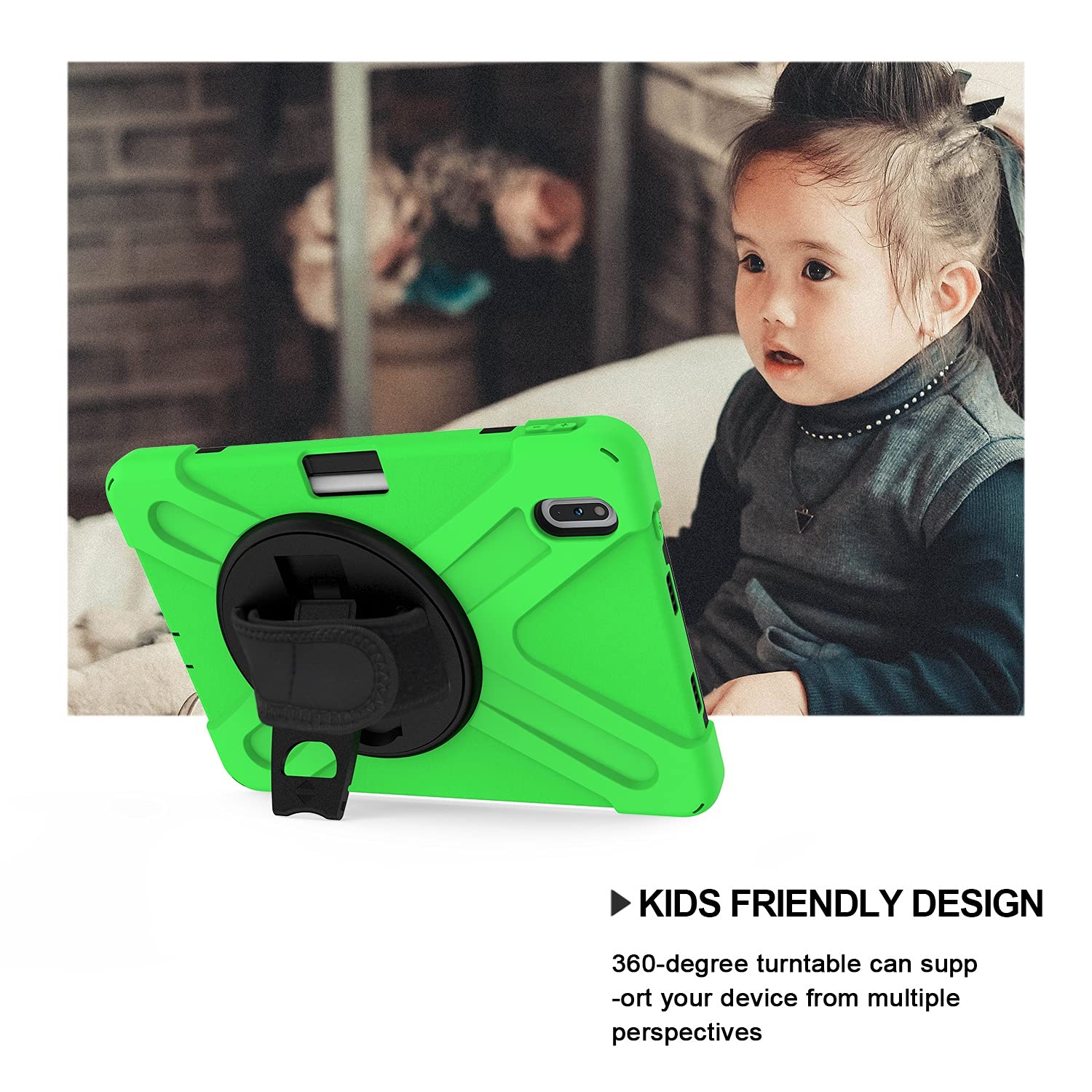 Pokrywa tabletu Pokrywa tabletki dla Huawei MatePad Pro 10.8 / 5g, Kids Full Ciało na wstrząsy z paskiem rękę Pasek ramię Obrotowy kickstand(Ye?il)