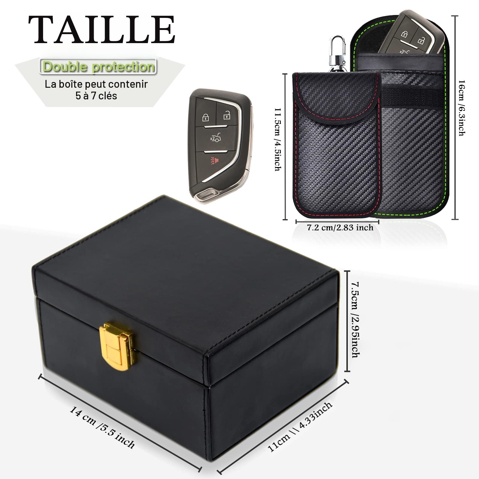 Boîte Anti RFID & Lot de 2 Signal Blocage Faraday Pochette Sac, Pochettes Faraday pour Clés de Voiture, Boîte Antivol de Blocage de Signal pour Entrée Sans Clé