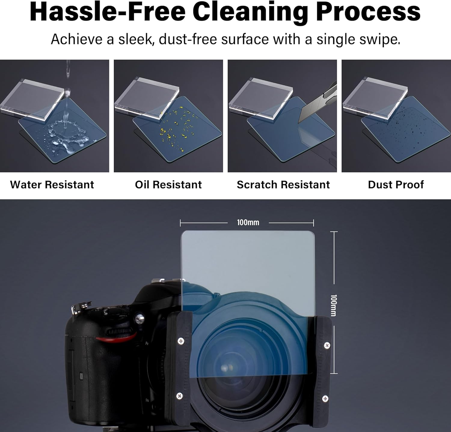 Walking Way 100x100mm Square Cinematic Effect Filter Black Diffusion 1/4 Filter with 28 Multi-Layer Coatings for Video/Vlog/Portrait Photography