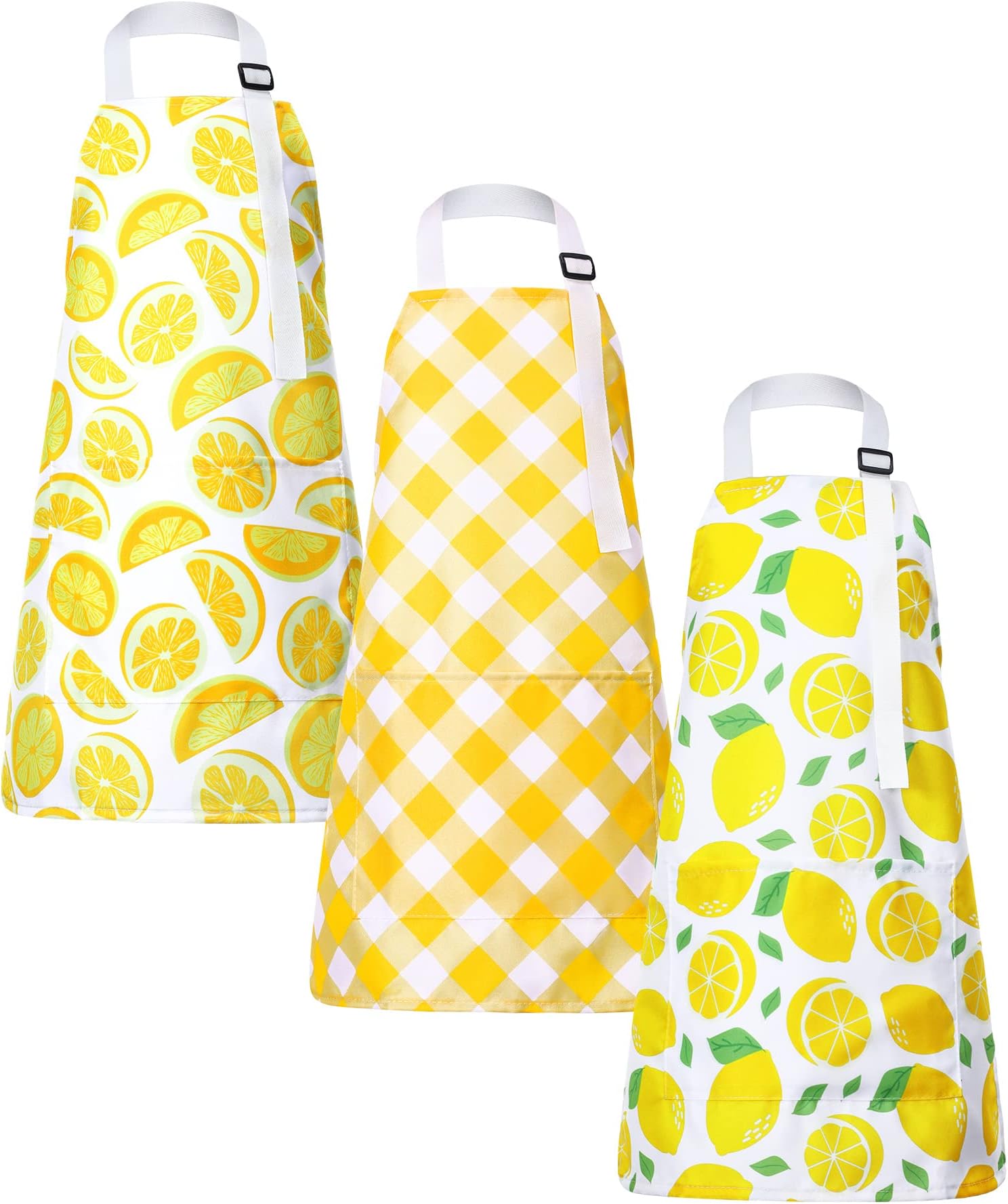 Jenaai 3 Pcs Lemon Kids Apron with Pockets Adjustable Strap Lemonade Apron for Boys Girls Lemonade Stand Supplies Cooking Painting Apron, 6-12 Years