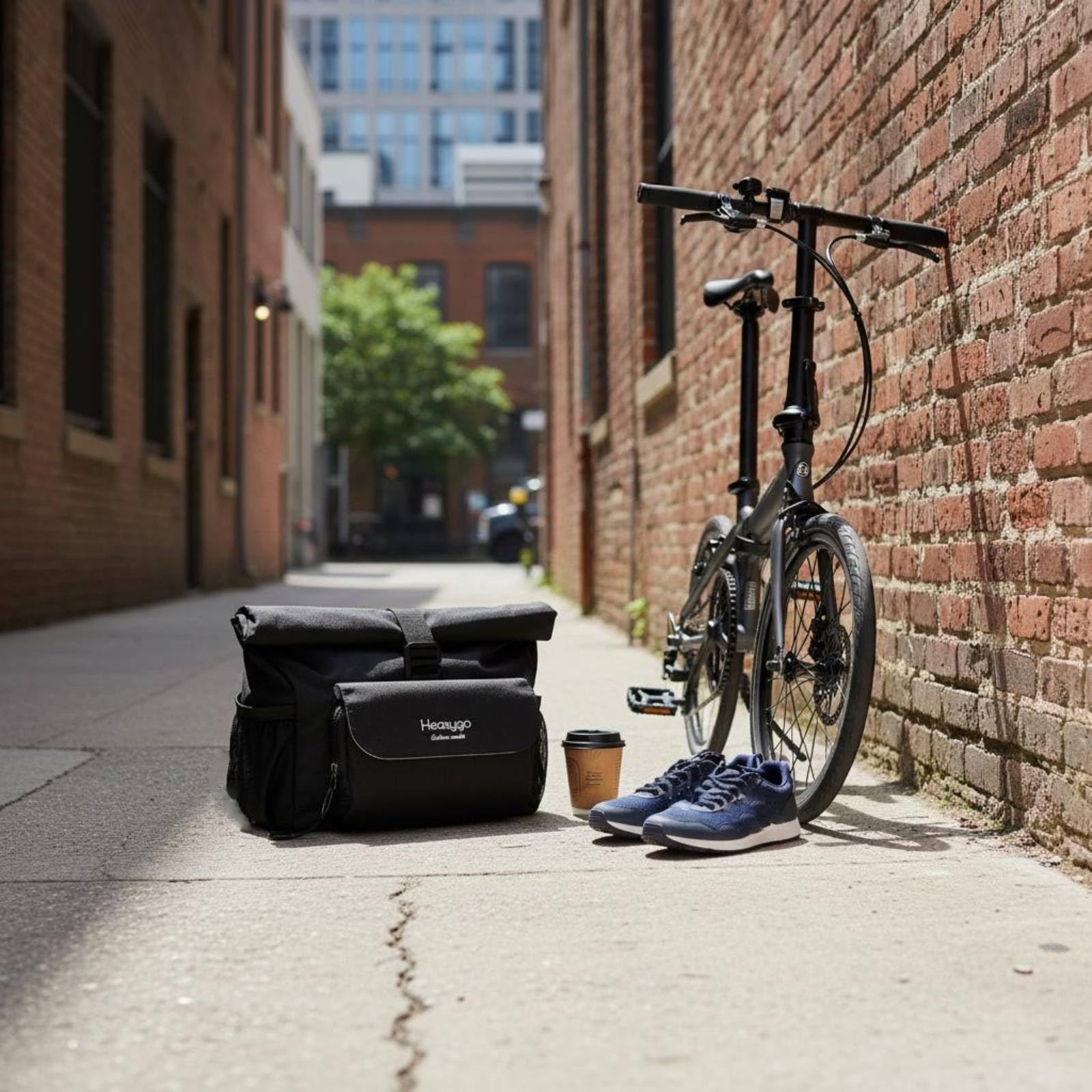 Borsa Anteriore Bicicletta Borsa Manubrio Borsello Borsetta Tela Convertibile con Tracolla Struttura Rigida Pieghevole 5-7L per Pendolarismo, Nero, Nero, 5 Pollici