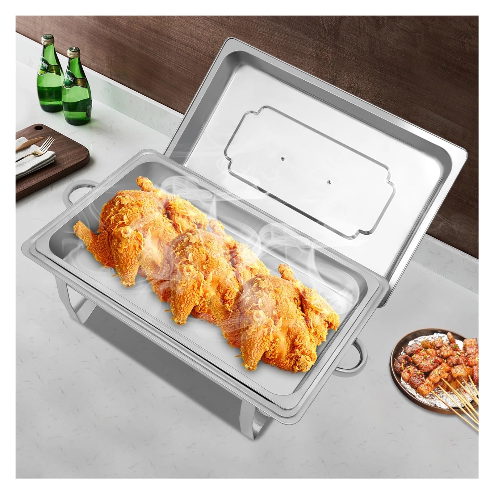 Calentador De Alimentos For Servidor Buffet, Plato Frotamiento 9L, Estufa Comedor Plegable Una Sola Rejilla, Mantiene La Temperatura, Acero Inoxidable RetencióN del Calor De Larga DuracióN