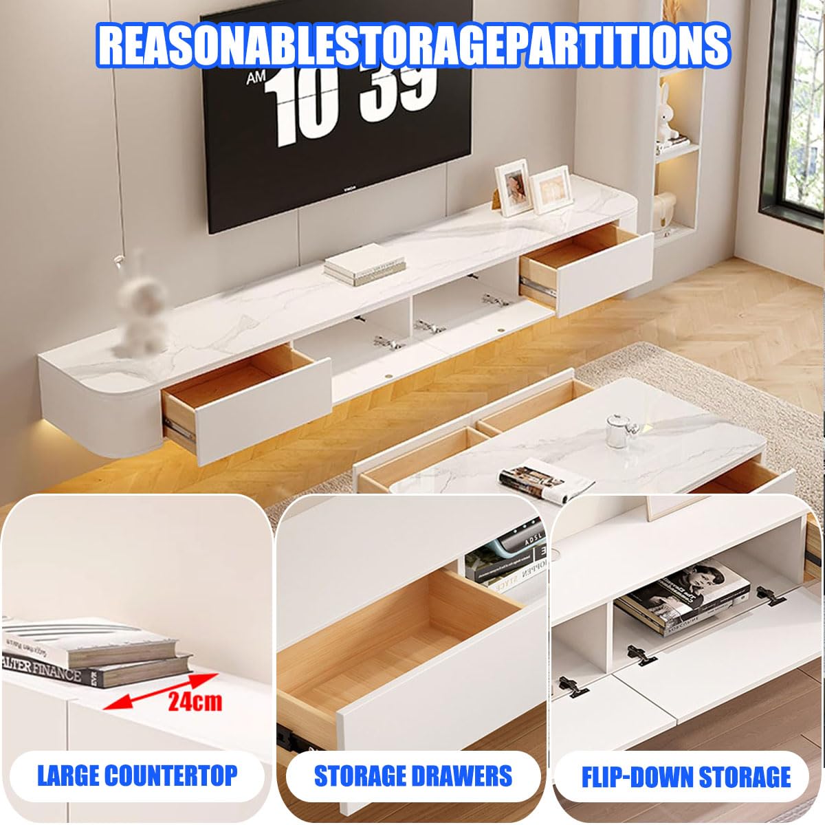 zaqiming TV Schrank Hängend TV Lowboard mit 2 Schubladen Fernsehschrank für das Wohnzimmer und Schlafzimmer,Größen und Farben erhältlich