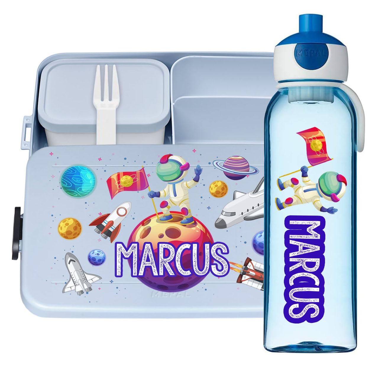 Ferocity Set di Lunchbox Personalizzate con Nome per Ragazzi + Bottiglia Scatola per Il Pranzo isolata e Una Bottiglia da Bere | Senza BPA | con forchetta e Scomparto Bento Space [153]