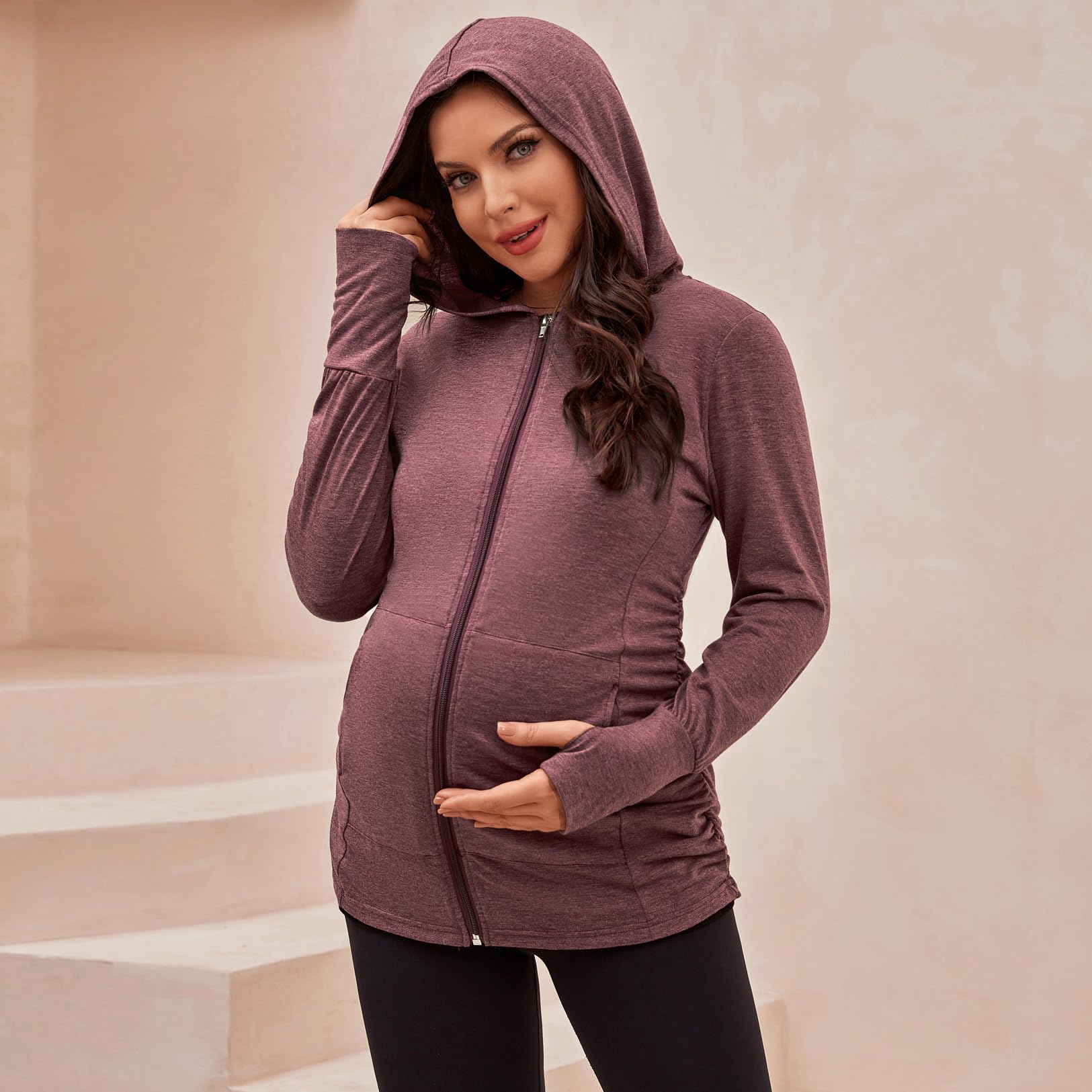 DEBELLY Umstands-Sweatshirt langärmelig durchgehender Reißverschluss Schwangerschaftsjacke mit Taschen Daumenloch