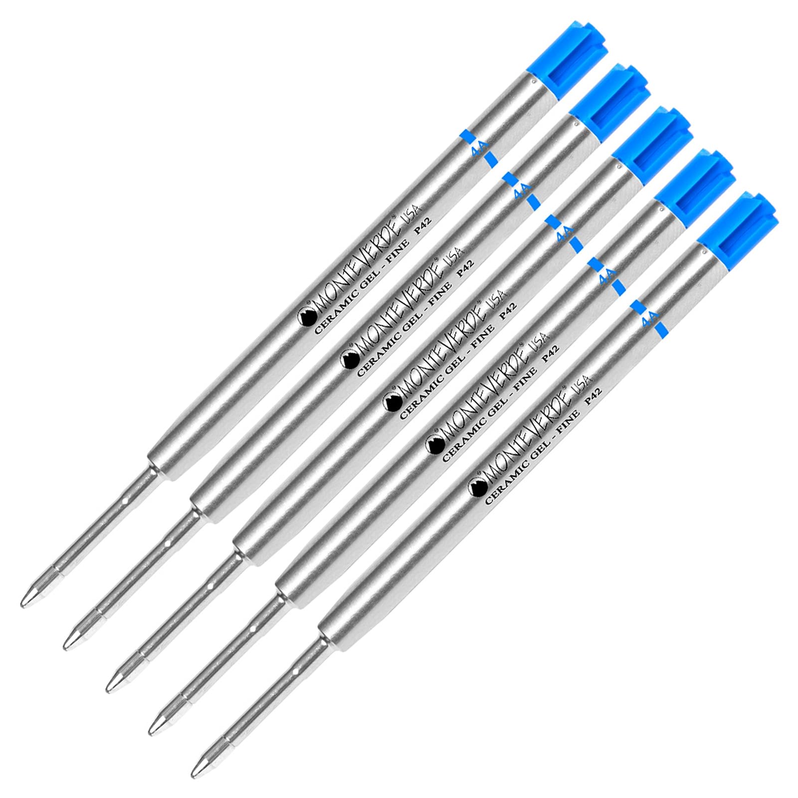 Monteverde Capless Ceramic Gel P42 Ink Refill Compatible with Most Parker Style Ballpoint Pens - Blue (Fine Tip 0.6mm) - Pack of 5