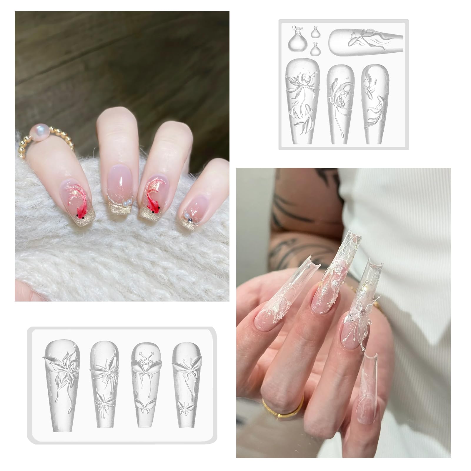 NICENEEDED 2PCS 3D Lotus Flower Nail Art Mold, Silicone Carving Template, Floral Blossom Petals Nail Decor Supplies Accessories for DIY - Image 3
