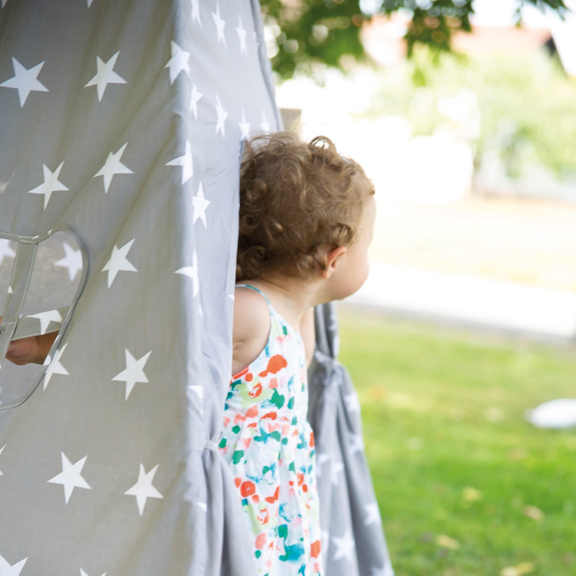 roba Spielzelt 'Little Stars' inkl. Bodenunterlage und Tragetasche - Wigwam für Kinderzimmer und Outdoor - Grau / Weiß