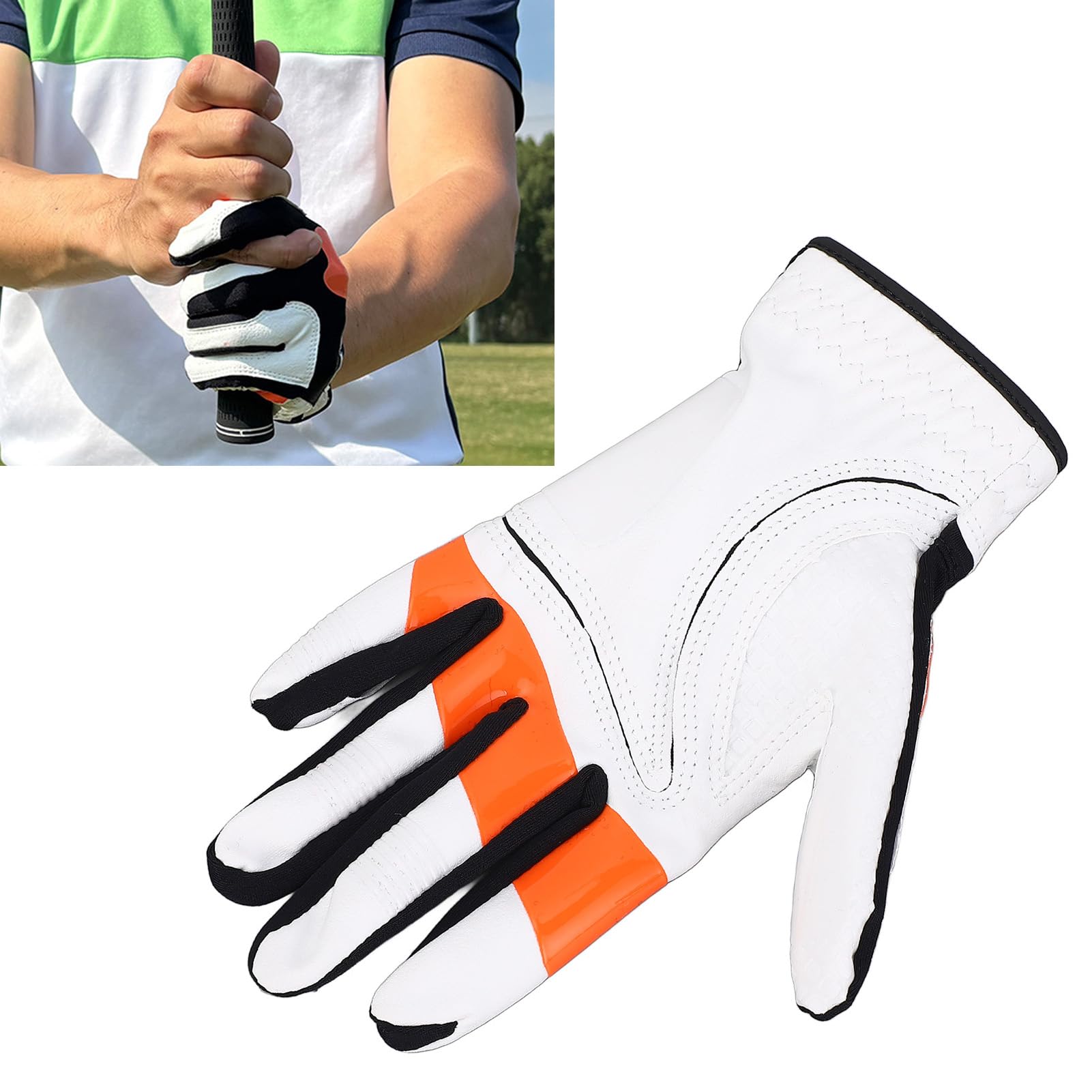 Guanto da Golf con Presa, Guanto in Silicone Antiscivolo, con Area di Presa Arancione per il Corretto Posizionamento della Mano, Controllo dello Swing e Precisione della Palla, Ideale per un