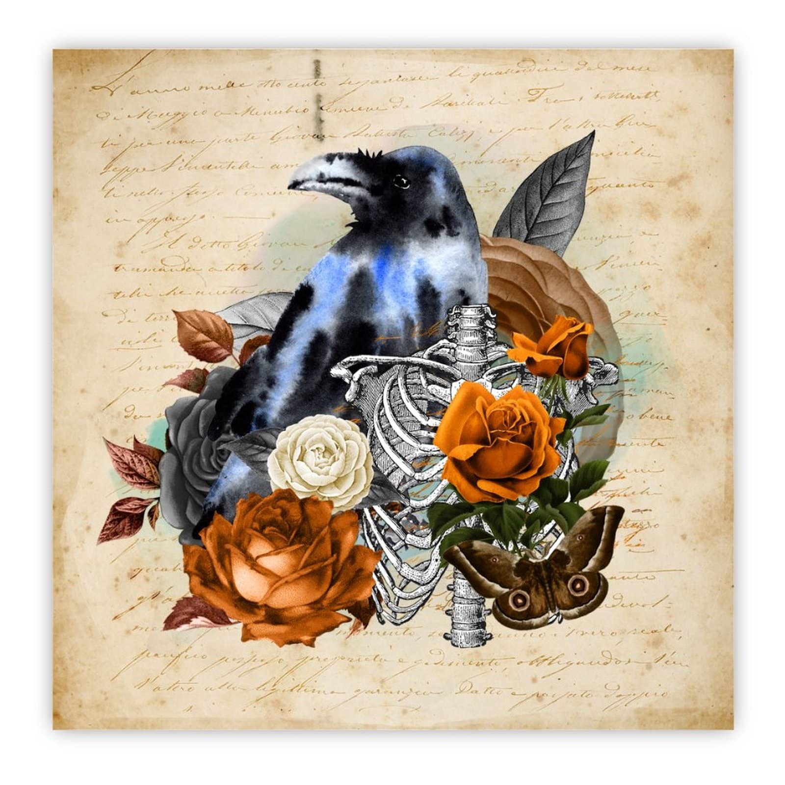 Panneau en bois Raven on Skull, décoration d'Halloween élégante pour salon