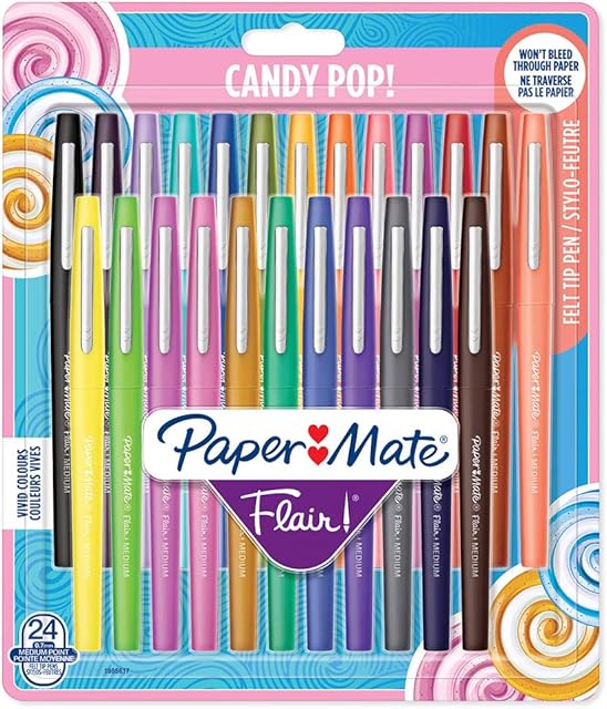 Paper Mate Flair Felt Tip Pens | Medium Point (0.7 mm) | Assorted Candy POP Colours | 24 Count