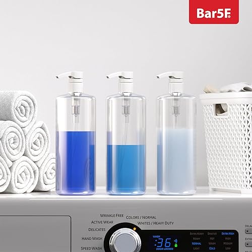 Miniatura 11 de Bar5F Botella de bomba de 32 onzas de 1 litro vacía para champú, acondicionador, loción de lavado corporal, sin BPA, transparente (paquete de 1)