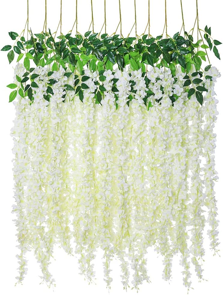 Luyue Wisteria Artificial Flowers 4.6ft Hanging Flowers Garland Vine for Wedding Party Home Decoration in Off White