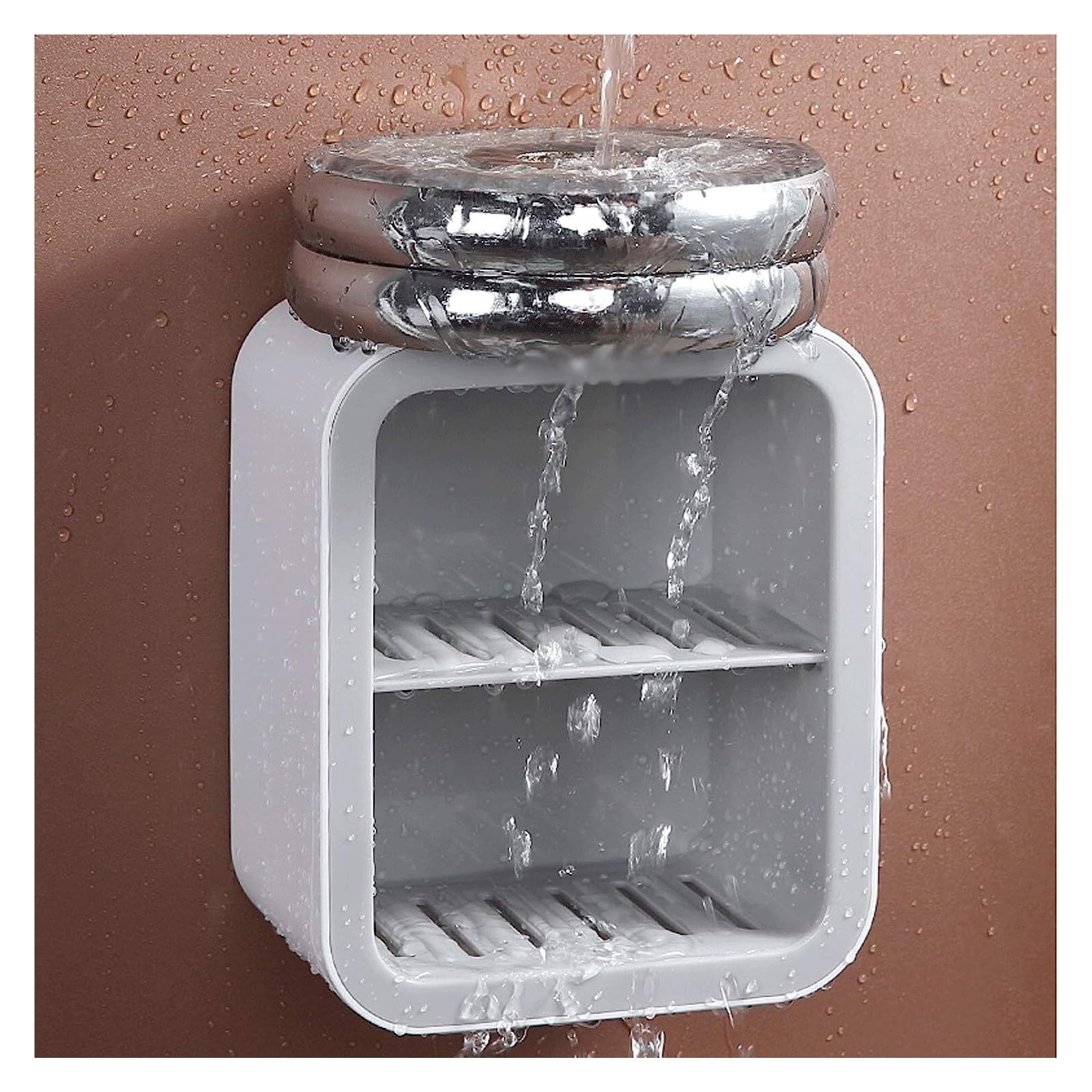 Jabonera La jabonera de drenaje de plástico montada en la pared puede ahorrar espacio y el recipiente de jabón de múltiples capas en el baño se puede utilizar en familias, hoteles,(Blu,Double layer)