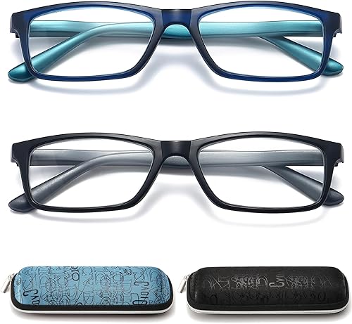 Reading Glasses Blue Light Blocking for Men Women,Rectangular Frame Computer Readers with Spring Hinge