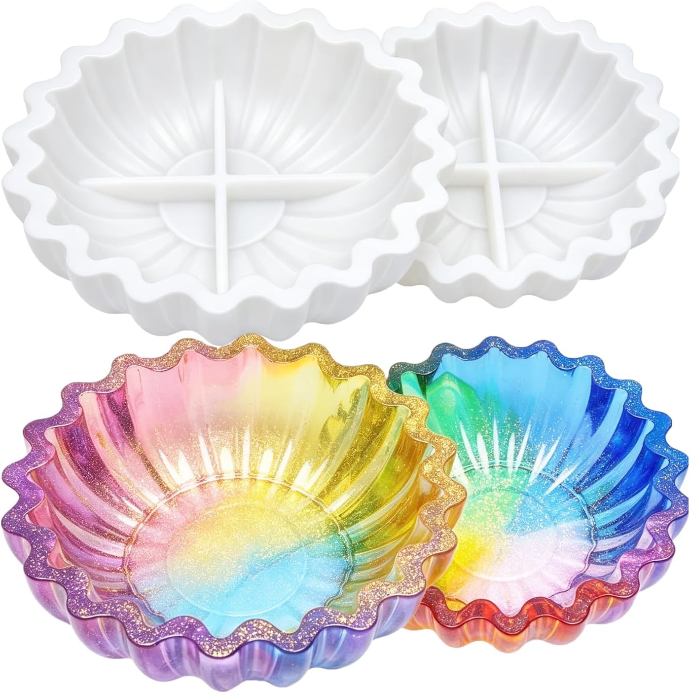 Resin Bowl Mold 2 pcs, 5" & 6" Flower Tray Silicone Molds for Crafts, Epoxy Resin Molds for DIY Jewelry Trinket Container Candle Holder (2Pcs Bowl Silicone Resin Molds)