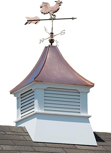 Olympia Cupola con veleta de gallo, 24 pulgadas, cuadrada, 54 pulgadas de alto