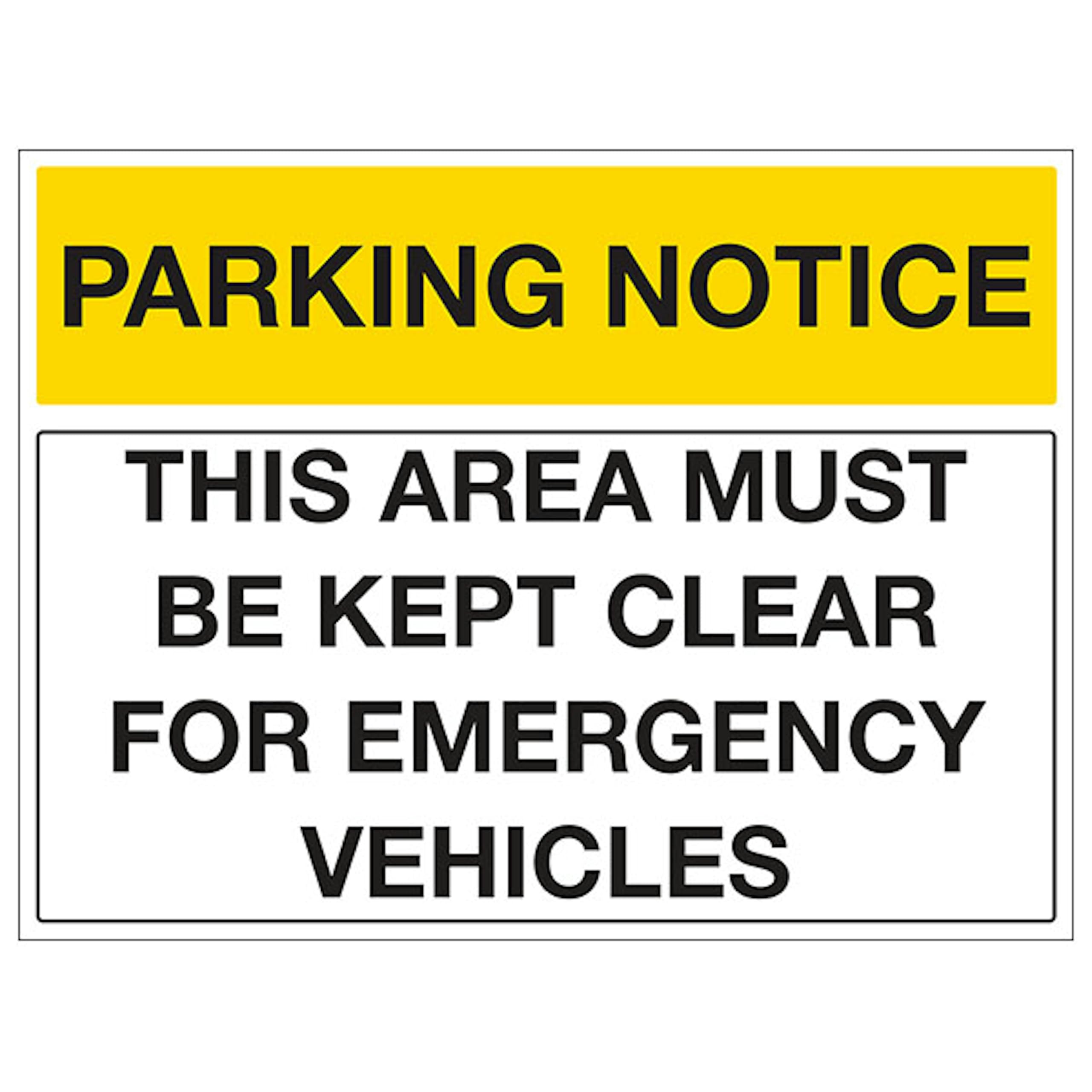 V Safety Parking Notice, This Area Must Be Kept Clear For Emergency Vehicles, Landscape 600 x 450 mm